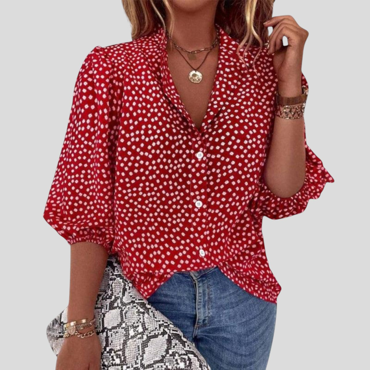Isla™ – Bluse med blomsterprint og trekvart ermer