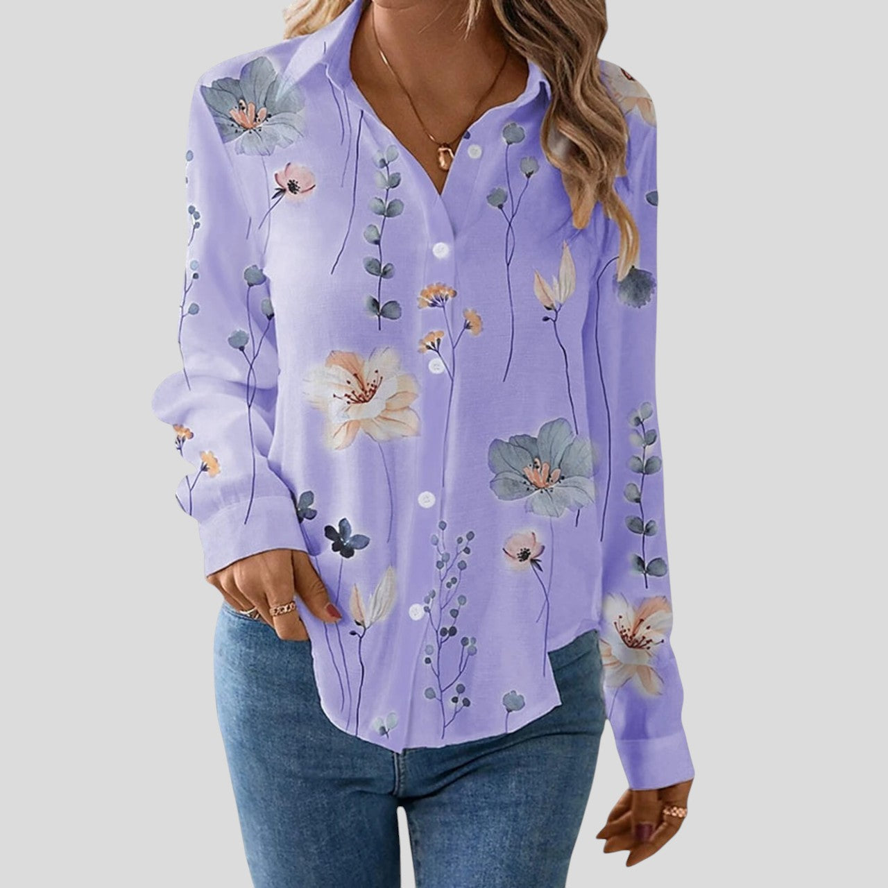 Emma™ – Katoff Buttoned Langermet Bluse