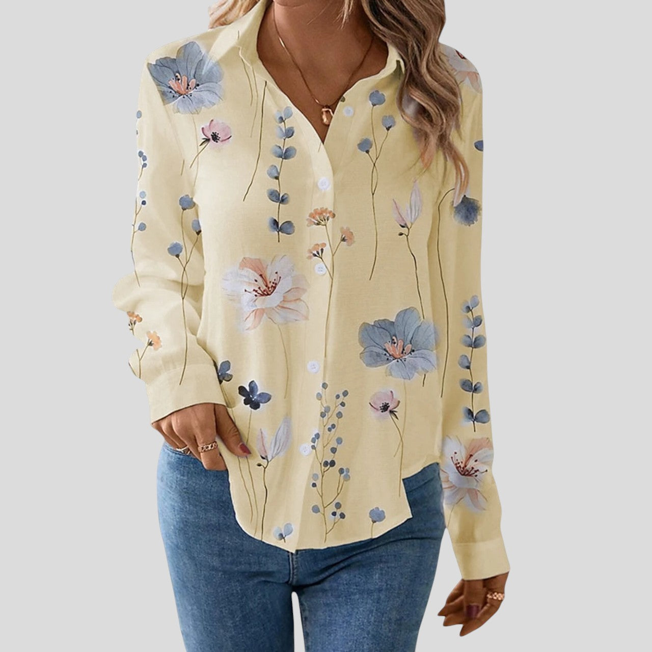 Emma™ – Katoff Buttoned Langermet Bluse