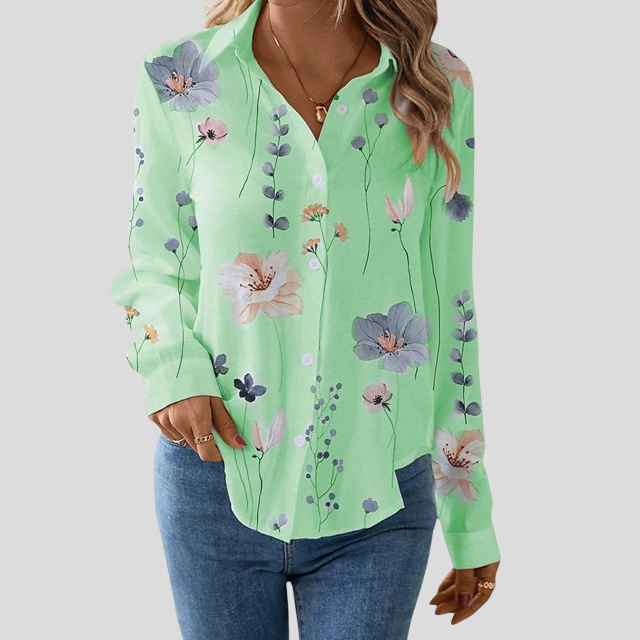 Emma™ – Katoff Buttoned Langermet Bluse