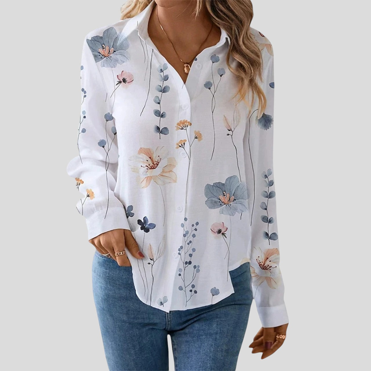 Emma™ – Katoff Buttoned Langermet Bluse