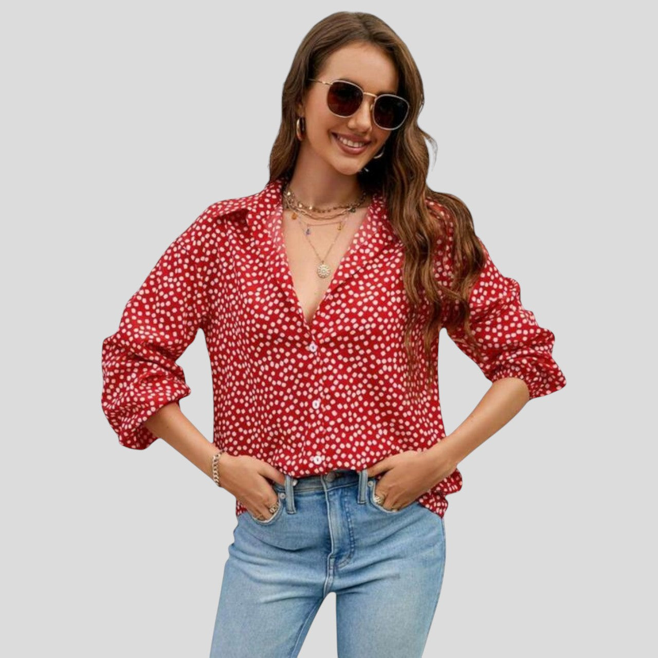 Isla™ – Bluse med blomsterprint og trekvart ermer